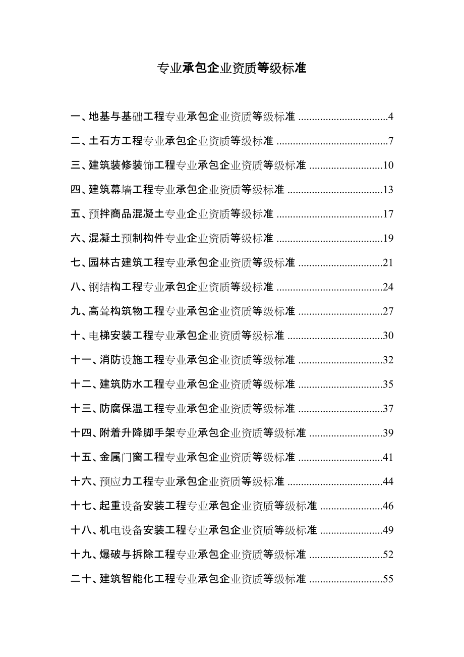 專業承包企業資質等級標準詳解